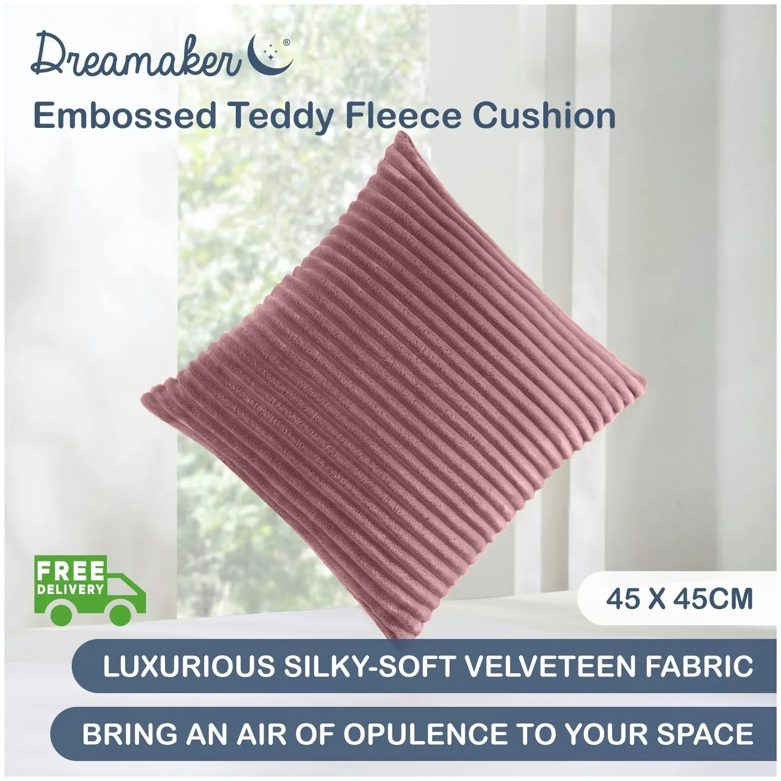 Dreamaker Embossed Teddy Fleece Cushion Blush 45x45cm