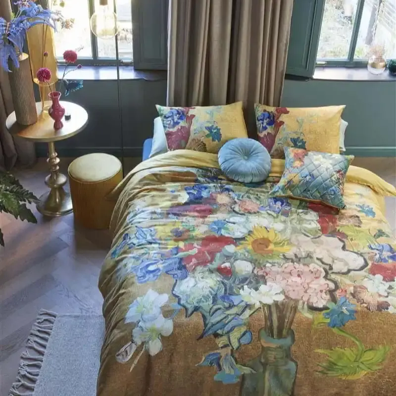 Bedding House Van Gogh Partout des Fleurs Cotton Sateen Gold Quilt Cover Set