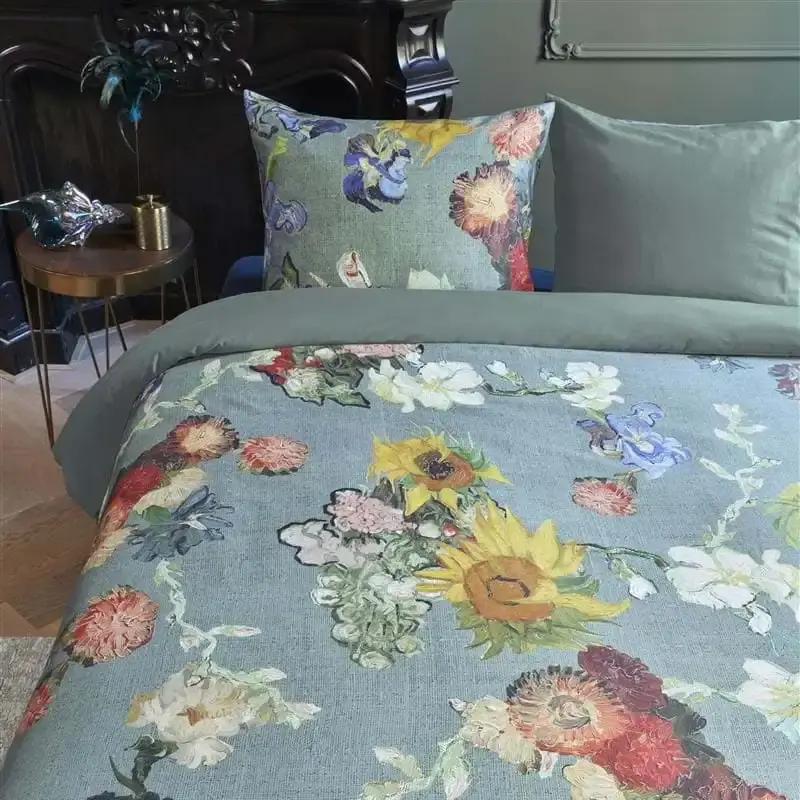 Bedding House Van Gogh Partout des Fleurs Cotton Sateen Green Quilt Cover Set