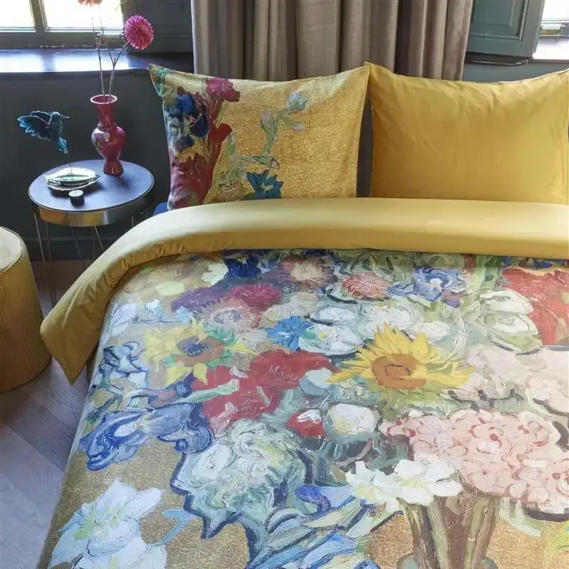 Bedding House Van Gogh Bouquet d’Anniversaire Cotton Sateen Gold Quilt Cover Set