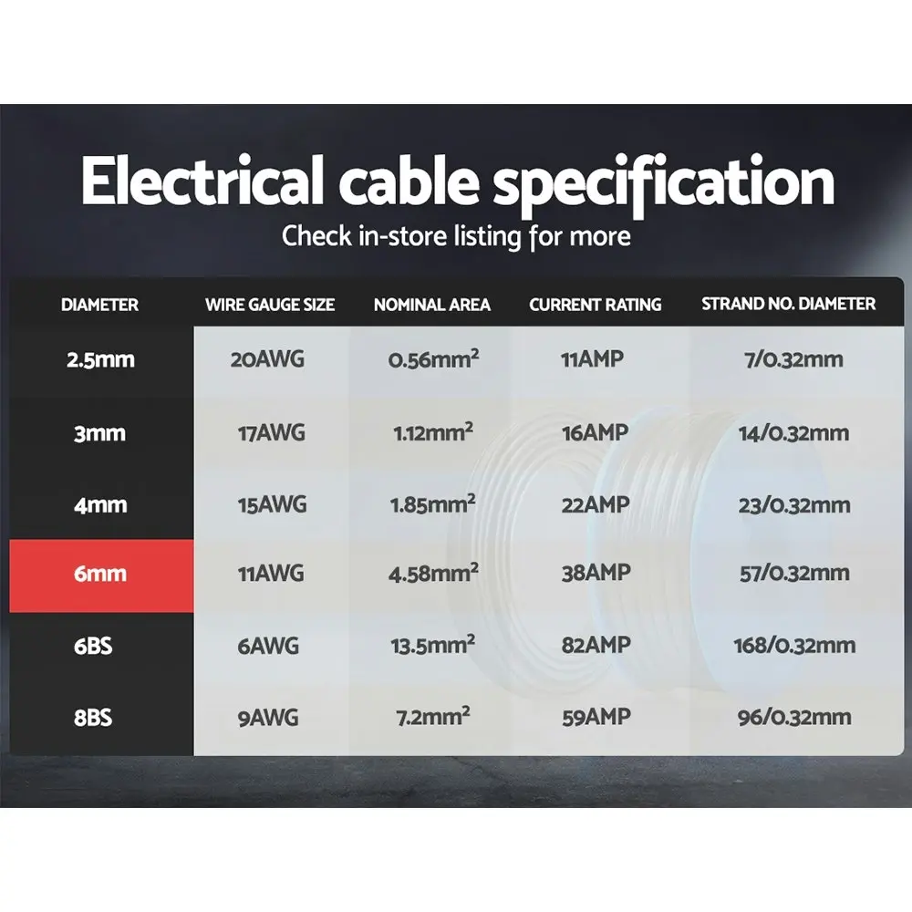 Giantz 6MM 60M Twin Core Wire Electrical Cable Extension Car 450V 2 Sheath