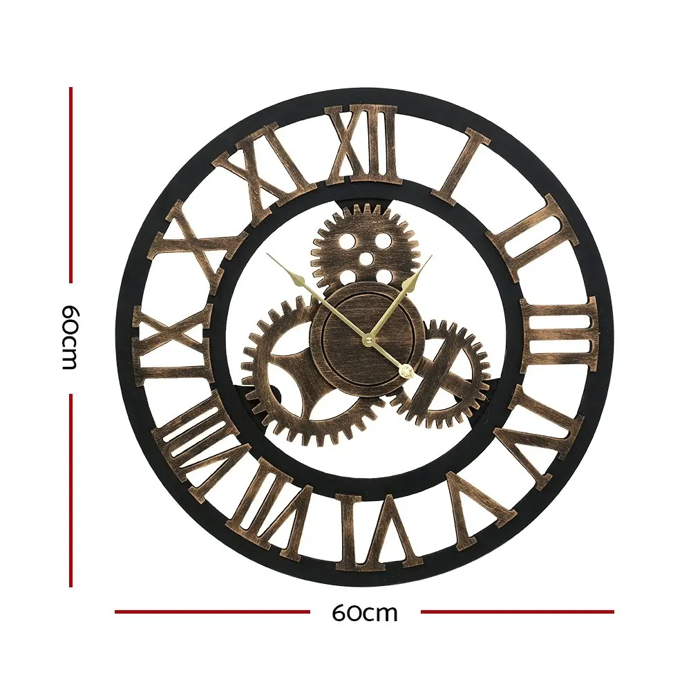 Artiss 60cm Wall Clock Large Retro Roman Numerals Brown