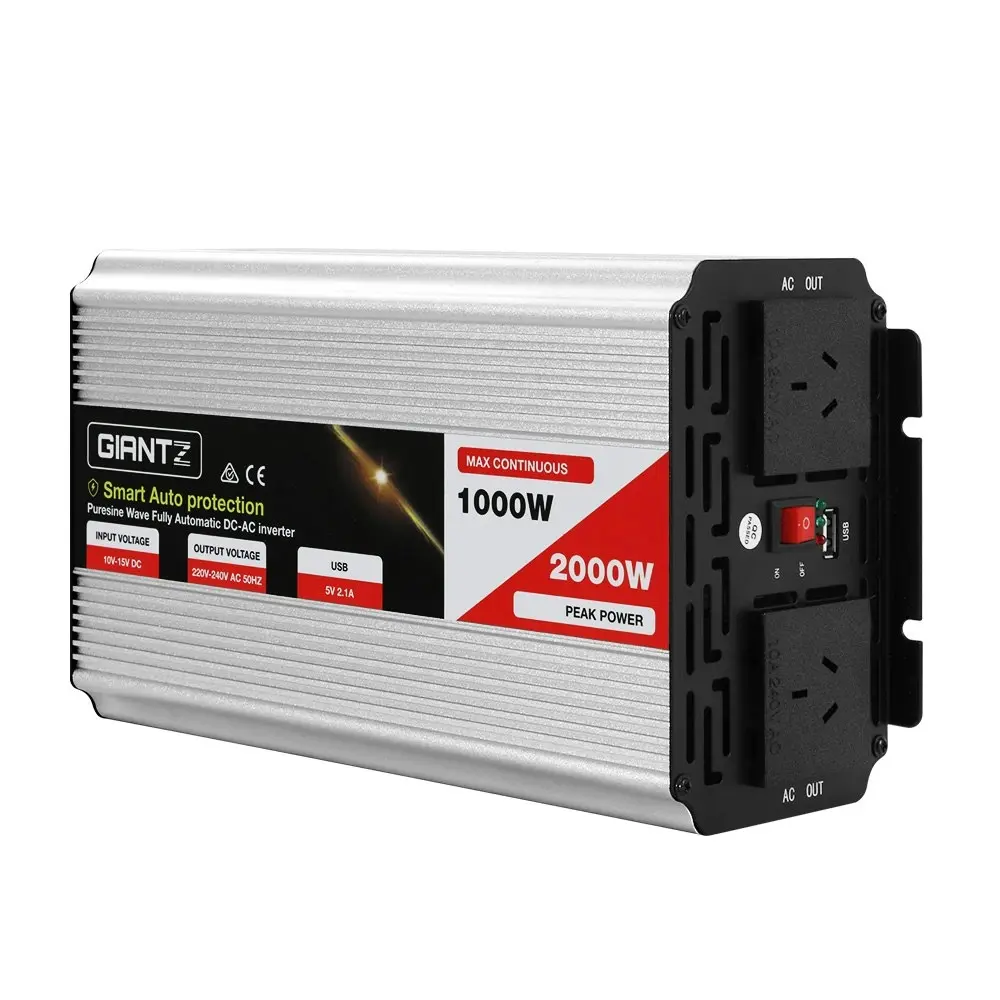 Giantz Power Inverter 1000W/2000W 12V to 240V Pure Sine Wave Camping Car Boat