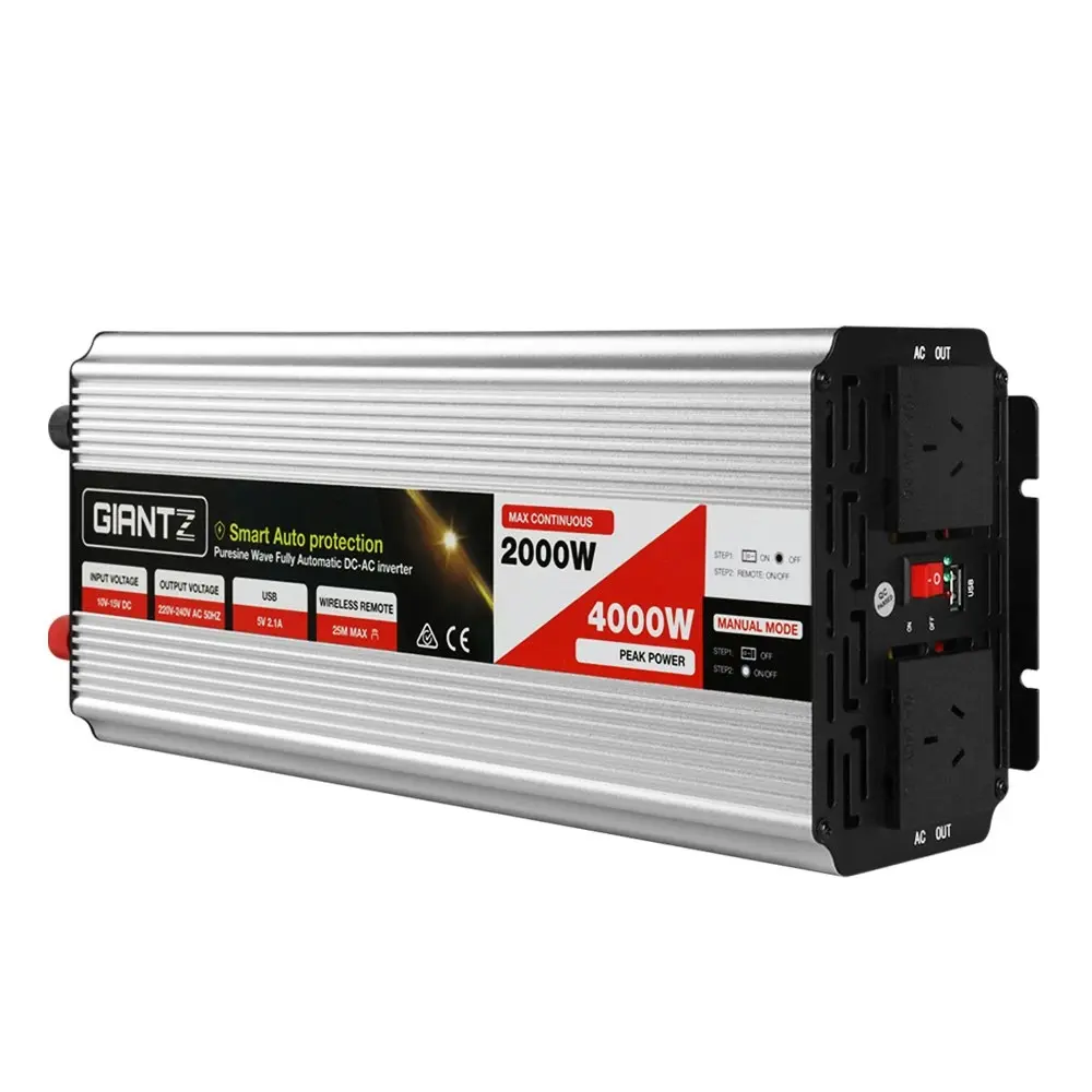 Giantz Power Inverter 2000W/4000W 12V to 240V Pure Sine Wave Camping Car Boat