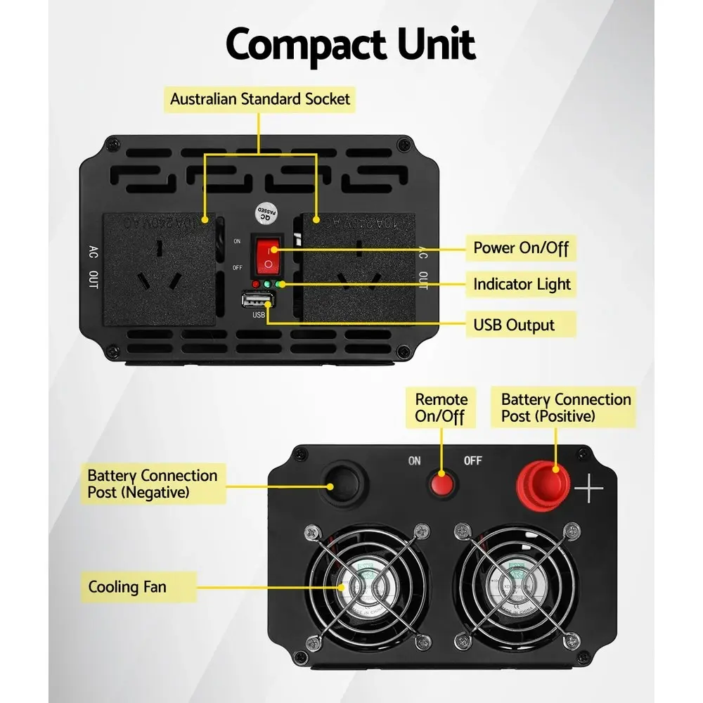 Giantz Power Inverter 2000W/4000W 12V to 240V Pure Sine Wave Camping Car Boat