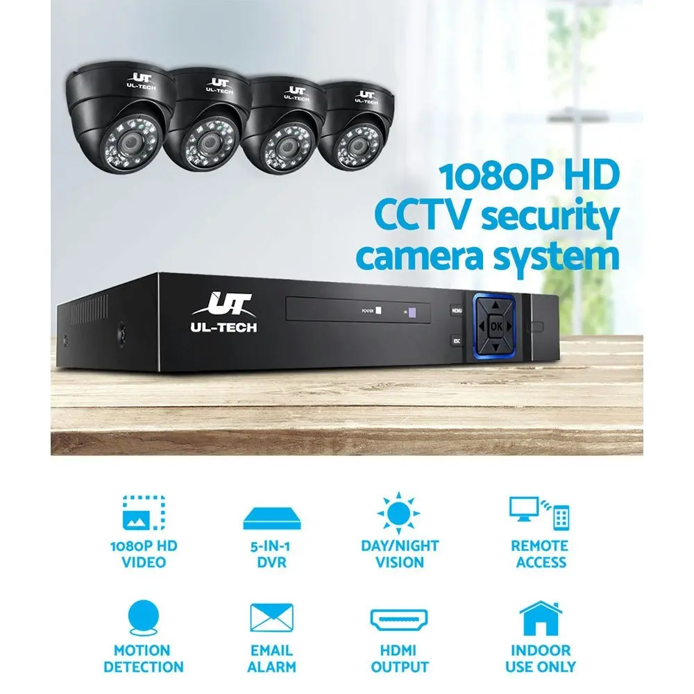 UL-tech CCTV Camera Security System 4CH DVR 4 Dome Cameras 1TB Hard Drive