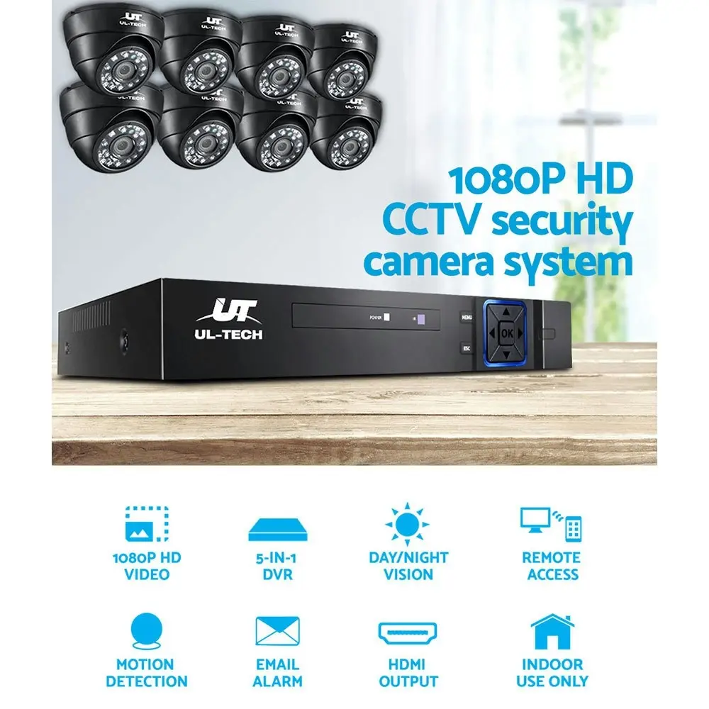 UL-tech CCTV Camera Security System 8CH DVR 8 Dome Cameras 1080P Outdoor Home