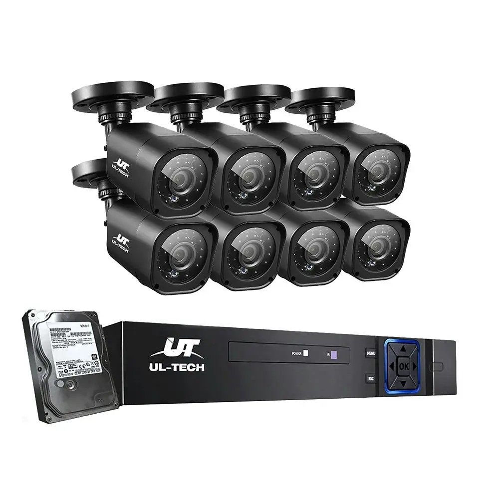 UL-tech CCTV Camera Security System 8CH DVR 8 Square Cameras 1TB Hard Drive