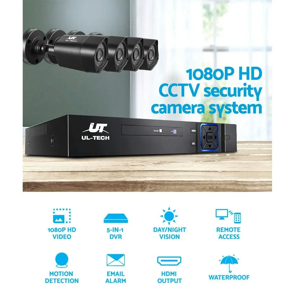 UL-tech CCTV Security System 4CH DVR 4 Cameras 1080p Outdoor Home