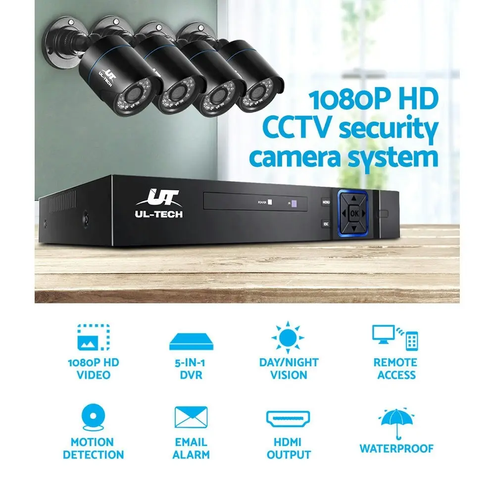 UL-tech CCTV Camera Security System 8CH DVR 4 Bullet Cameras 1080P Outdoor Home