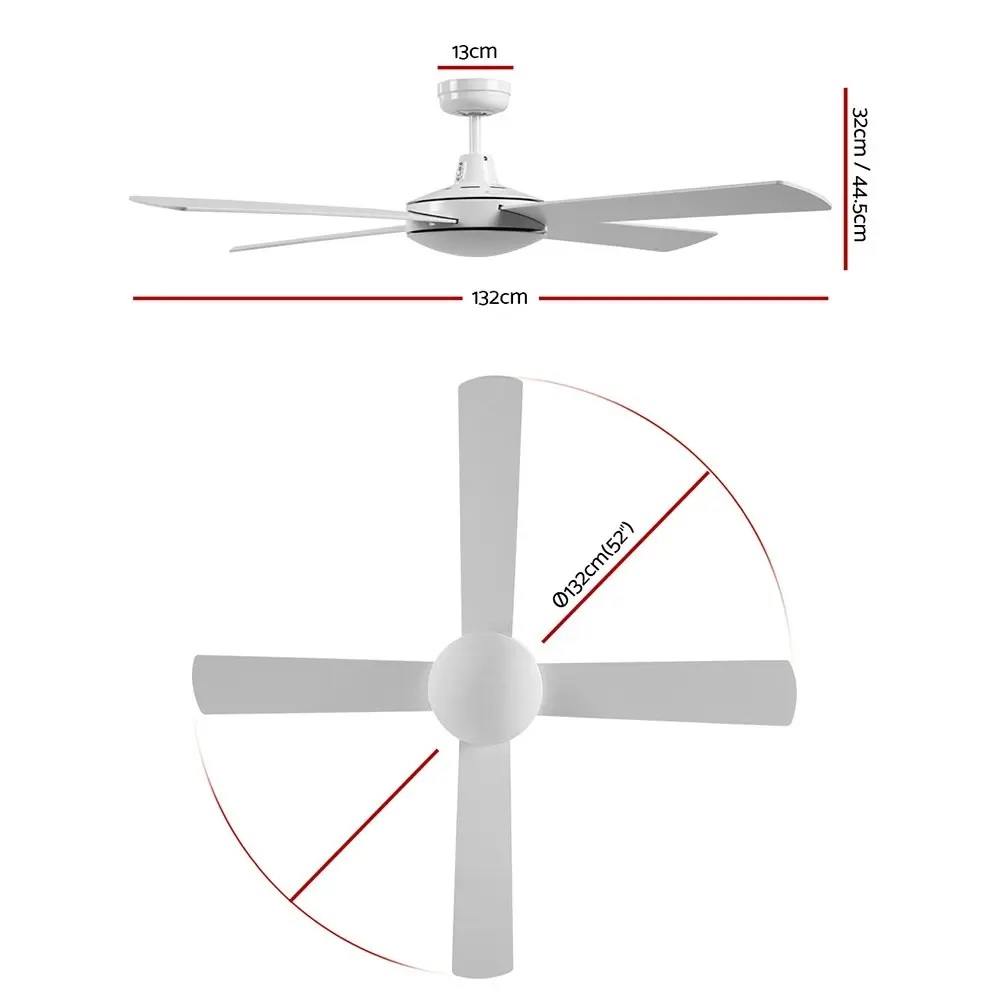 Devanti 52'' Ceiling Fan Wooden Blades Fans with Remote Control Timer White