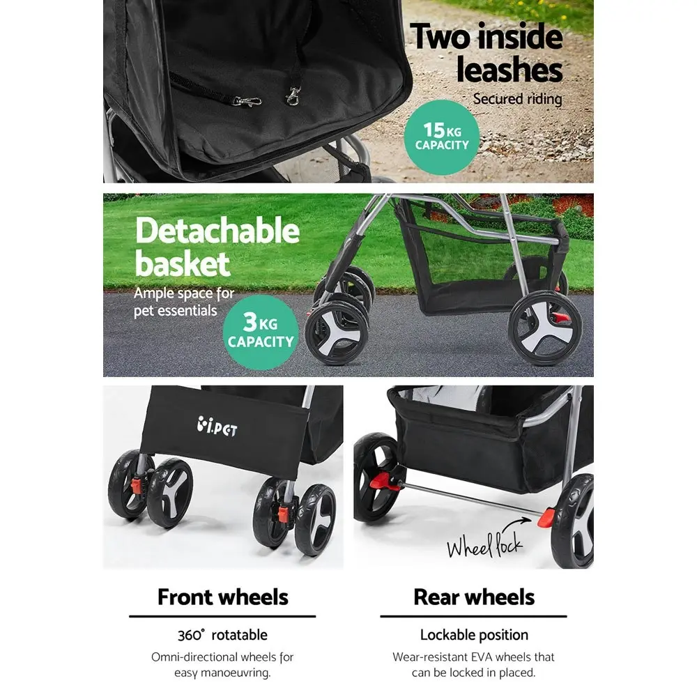 i.Pet Pet Stroller Pram Dog Cat Carrier Cage Travel Pushchair Foldable 4 Wheels