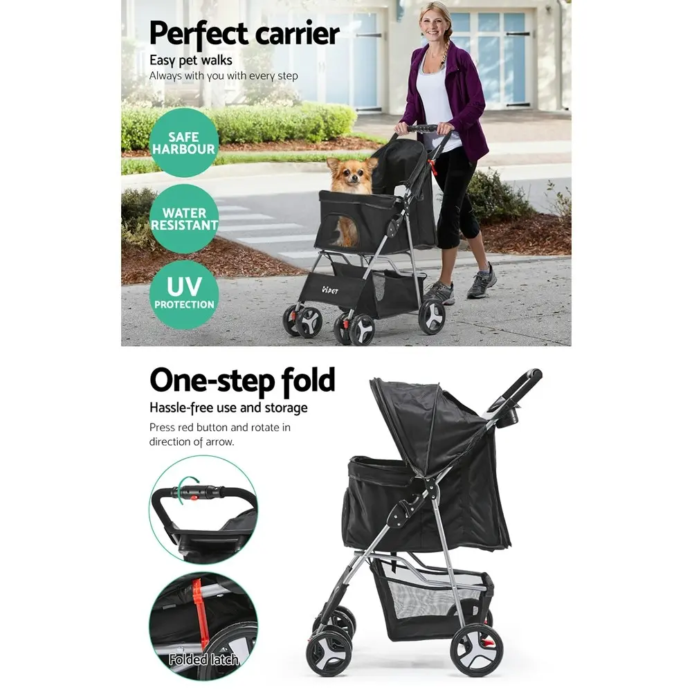 i.Pet Pet Stroller Pram Dog Cat Carrier Cage Travel Pushchair Foldable 4 Wheels