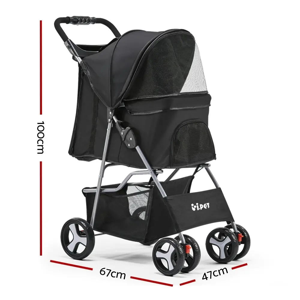 i.Pet Pet Stroller Pram Dog Cat Carrier Cage Travel Pushchair Foldable 4 Wheels