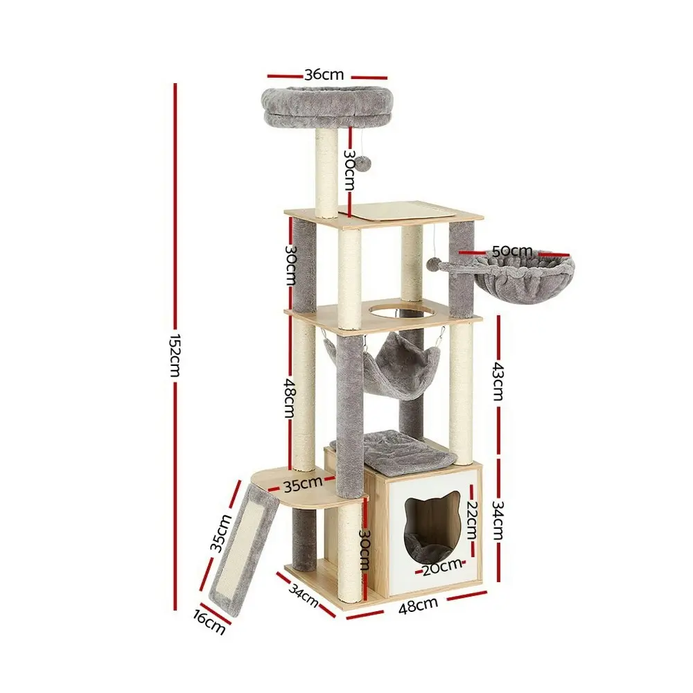 i.Pet Cat Tree 152cm Tower Scratching Post Scratcher Wood Bed Condo Toys House Ladder