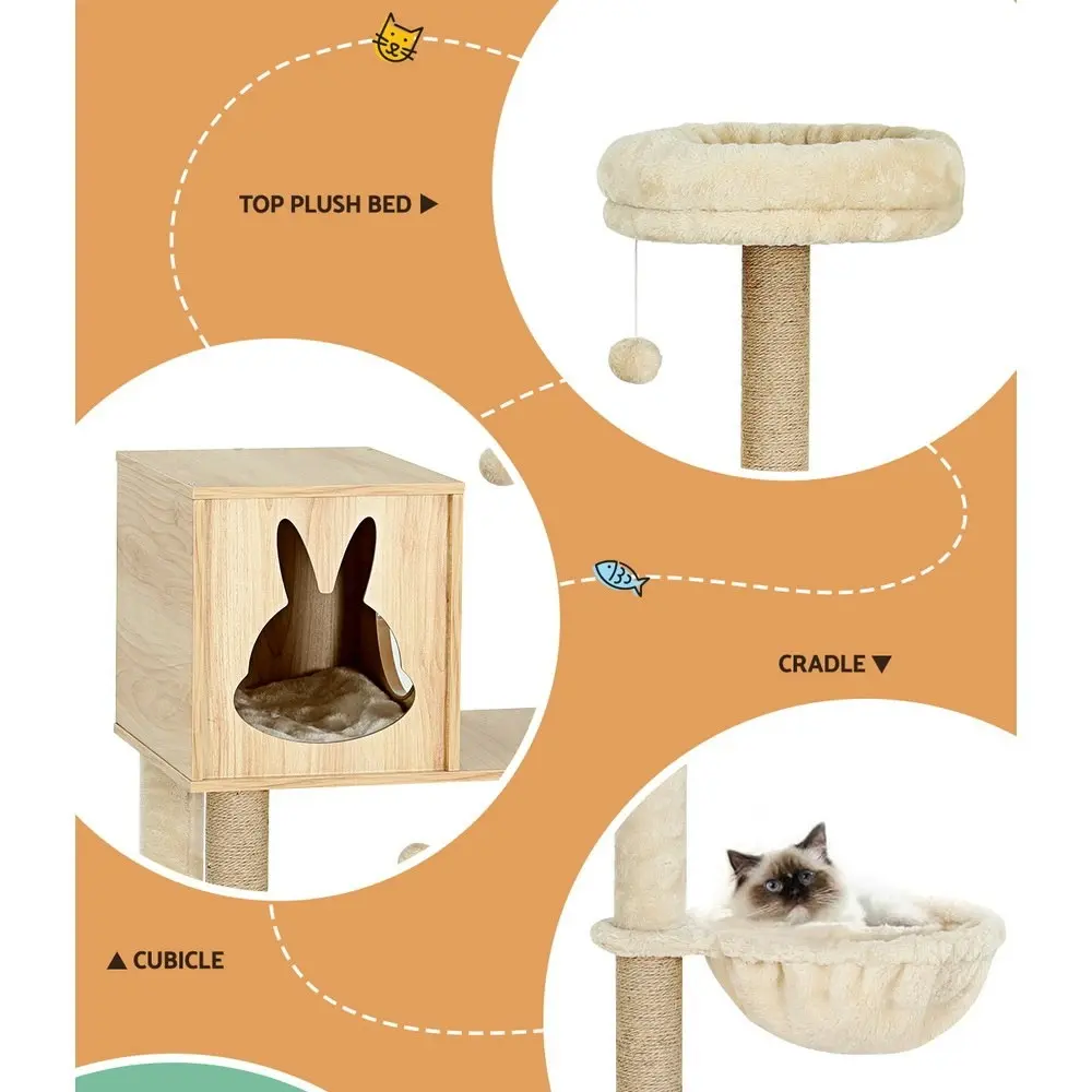 i.Pet Cat Tree 141cm Tower Scratching Post Scratcher Wood Bed Condo Toys House Ladder