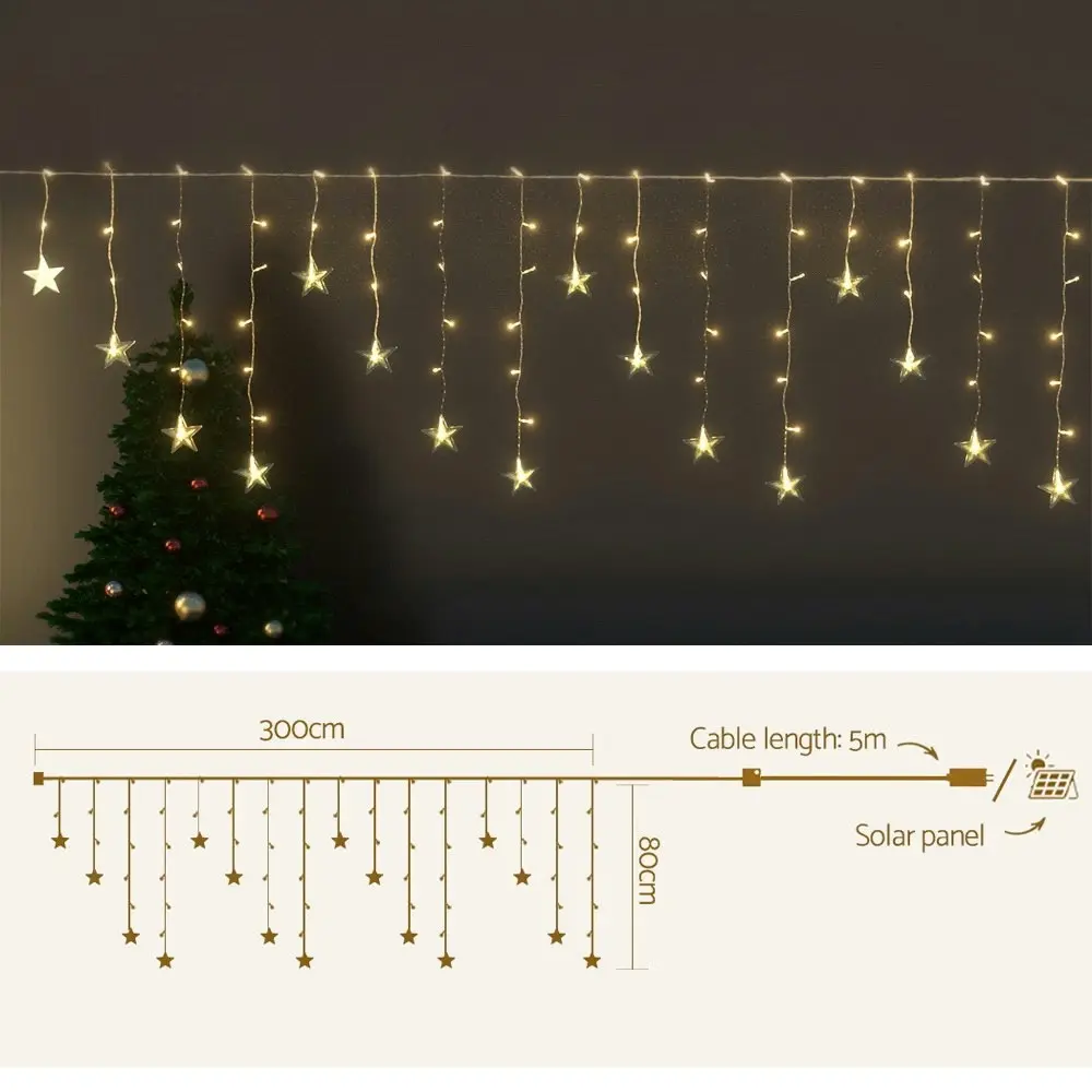 Jingle Jollys 3M Christmas Icicle Lights String Lights 80 LED Solar Powered Warm White