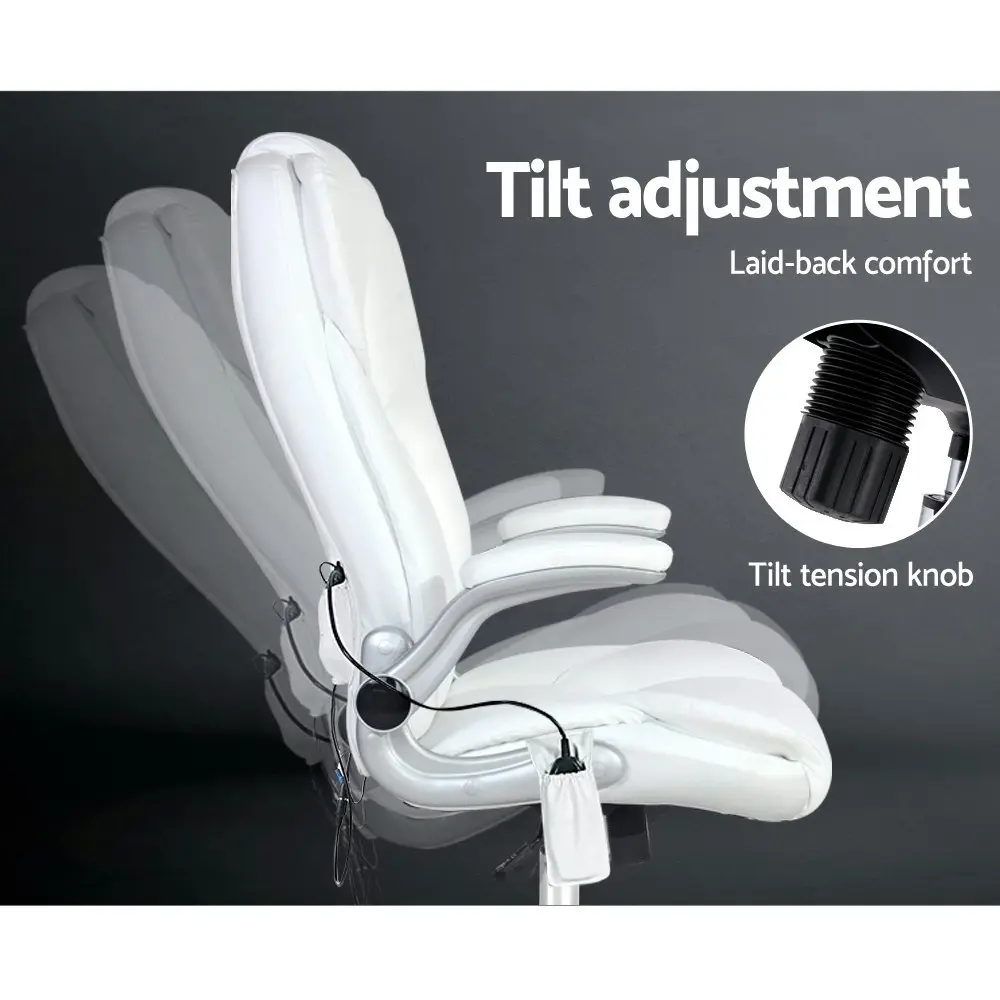 Artiss 8 Point Massage Office Chair PU Leather White