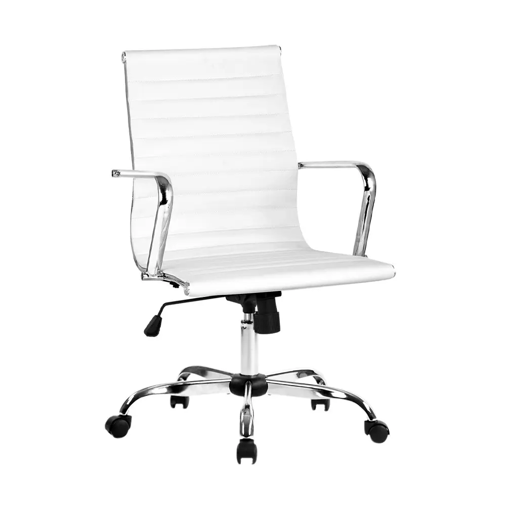 Artiss Office Chair Conference Chairs PU Leather Mid Back White