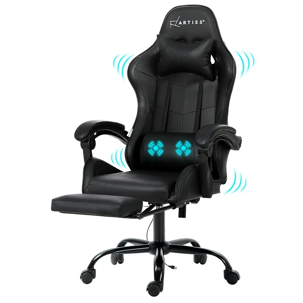 Artiss 2 Point Massage Gaming Office Chair Footrest Black