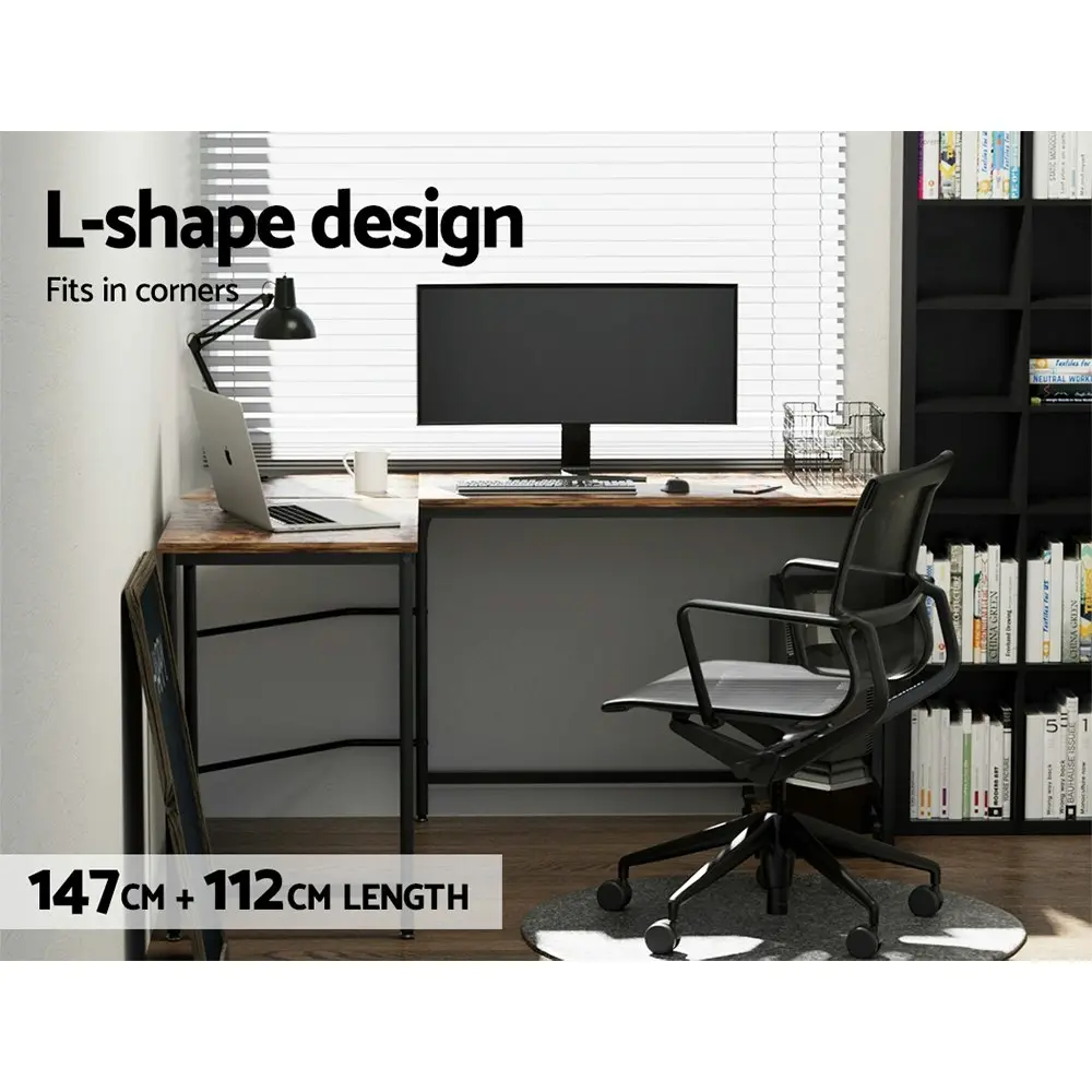 Artiss Computer Desk L-Shape CPU Stand Brown 147CM