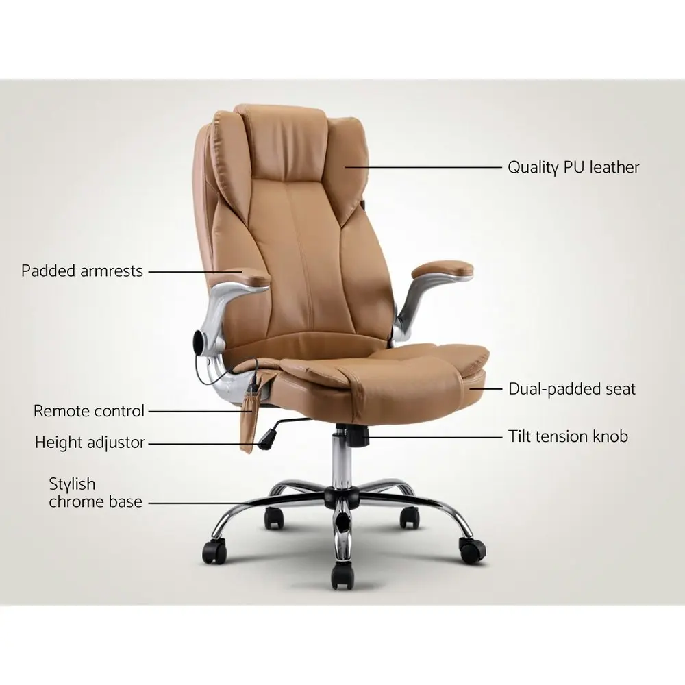 Artiss 8 Point Massage Office Chair PU Leather Espresso