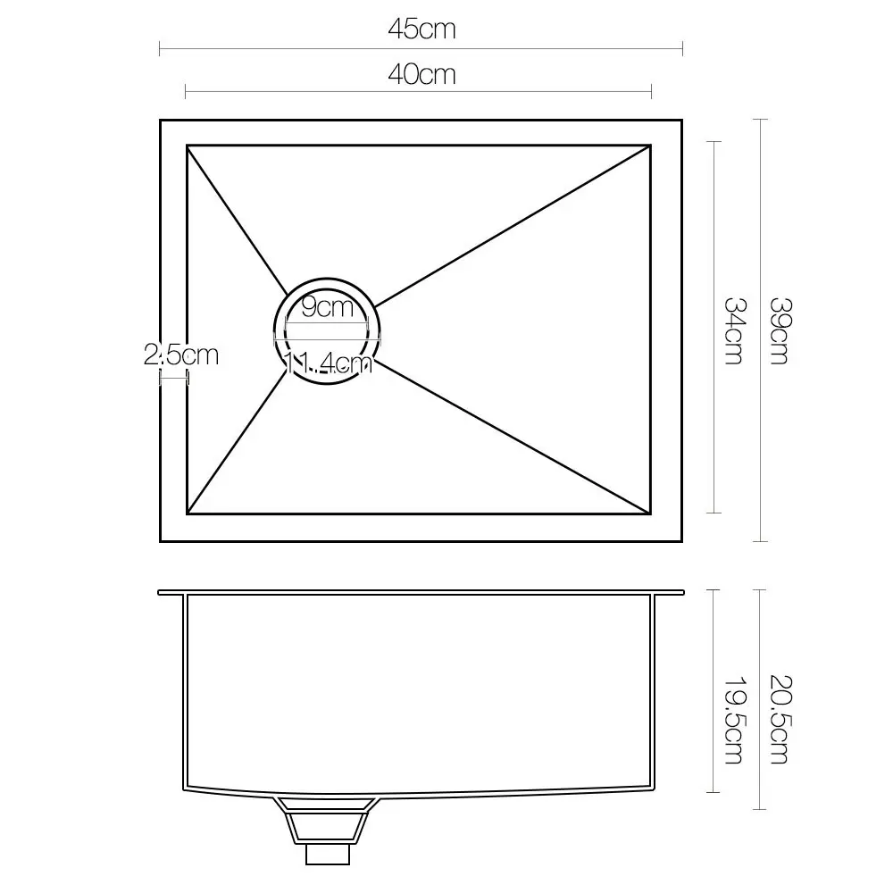 Cefito Kitchen Sink 45X39CM Stainless Steel Basin Single Bowl Laundry Silver