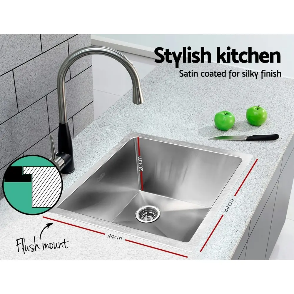 Cefito Kitchen Sink 44X44CM Stainless Steel Basin Single Bowl Laundry Silver