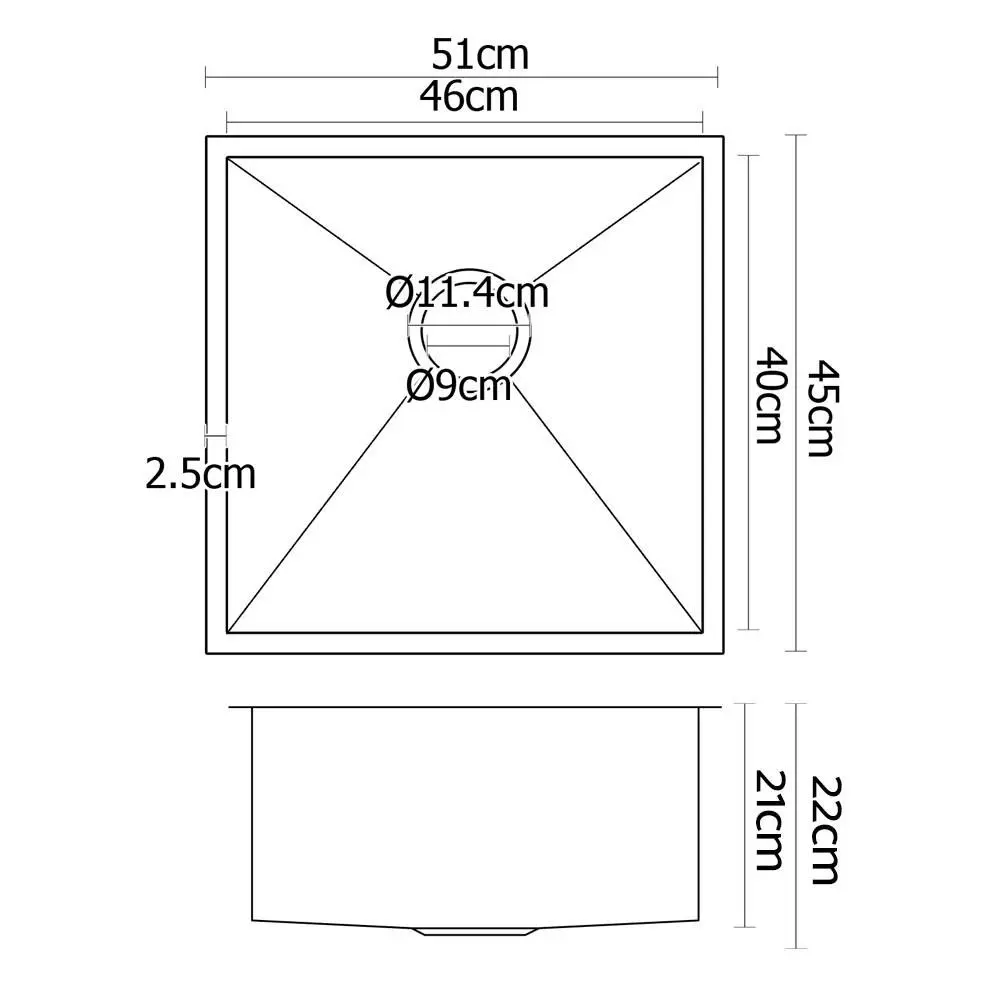 Cefito Kitchen Sink 51X45CM Stainless Steel Basin Single Bowl Laundry Silver