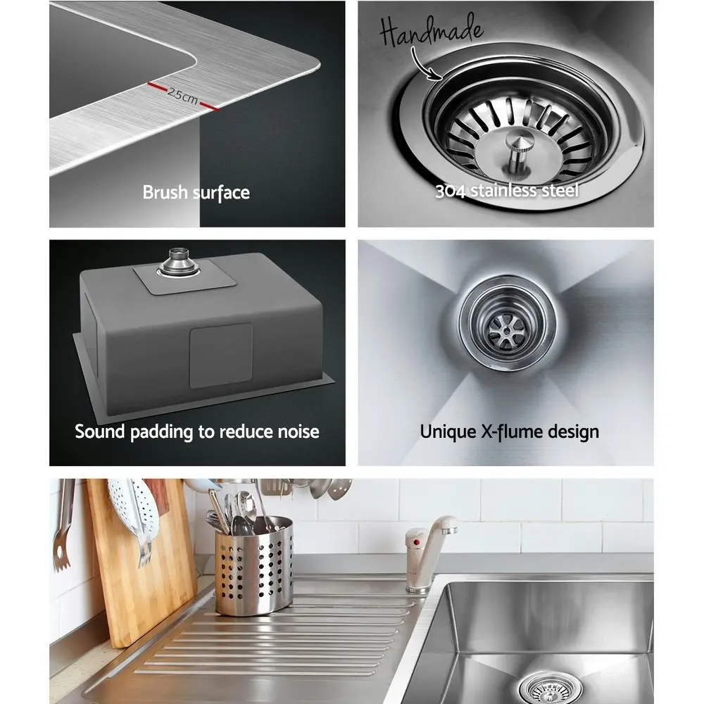 Cefito Kitchen Sink 60X45CM Stainless Steel Basin Single Bowl Laundry Silver