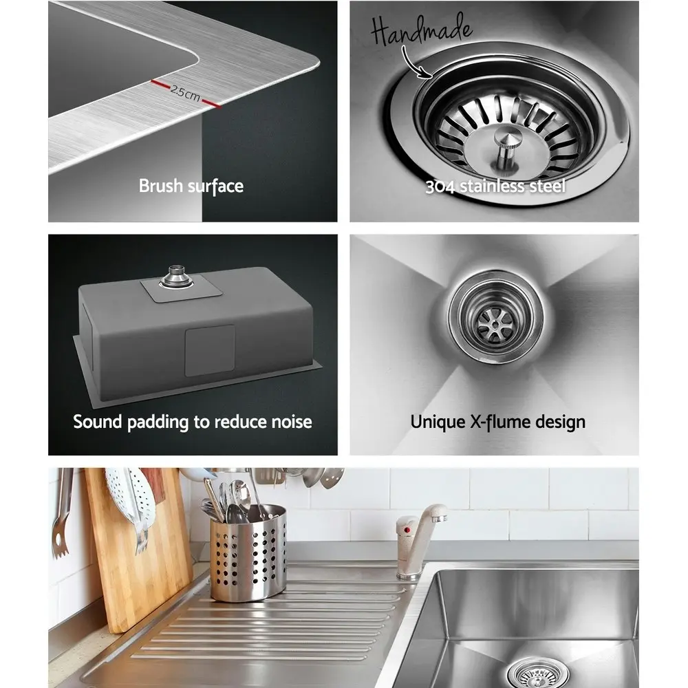 Cefito Kitchen Sink 70X45CM Stainless Steel Basin Single Bowl Laundry Silver