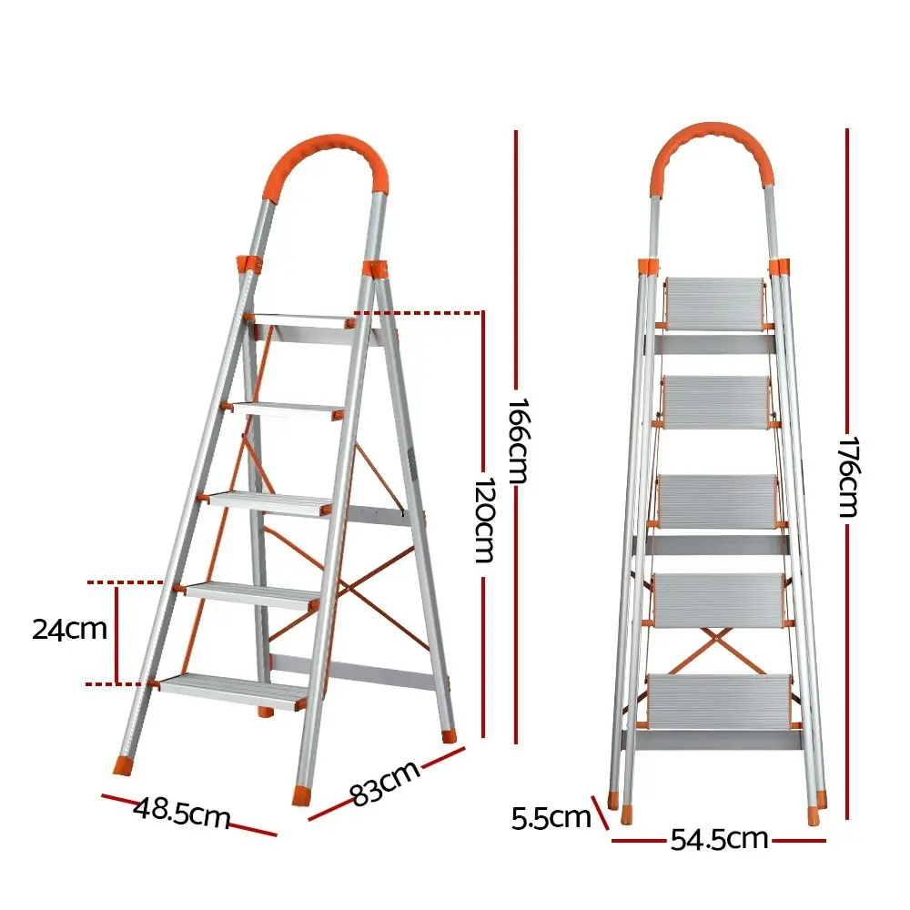 Giantz 5 Step Ladder Multi-Purpose Folding Aluminium Light Weight Platform