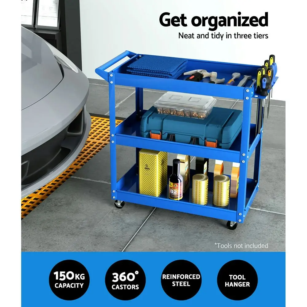 Giantz 3-Tier Tool Cart Trolley Workshop Garage Storage Organizer Blue