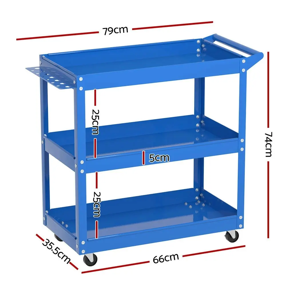 Giantz 3-Tier Tool Cart Trolley Workshop Garage Storage Organizer Blue