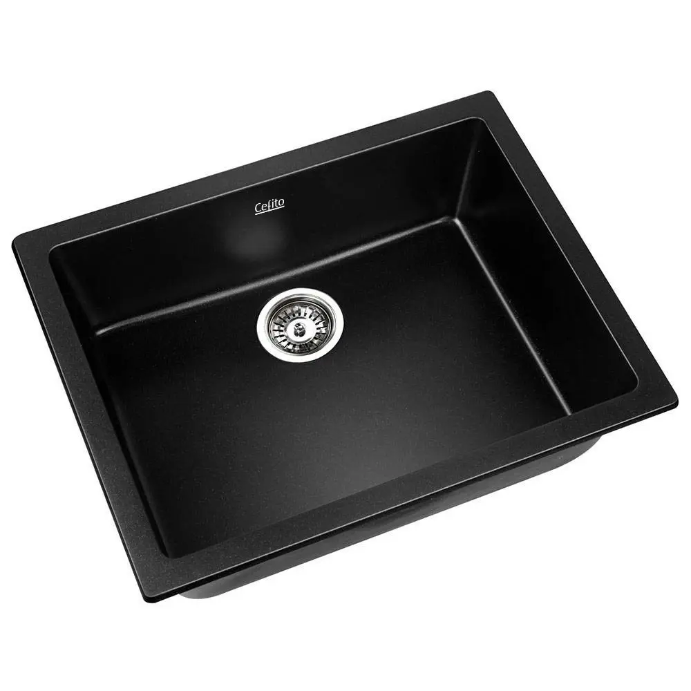 Cefito Kitchen Sink Stone Sink Granite Laundry Basin Single Bowl 61cmx47cm Black