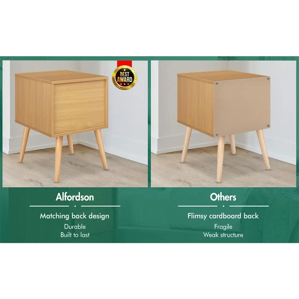 Alfordson 2x Bedside Table Scandinavian White Oak