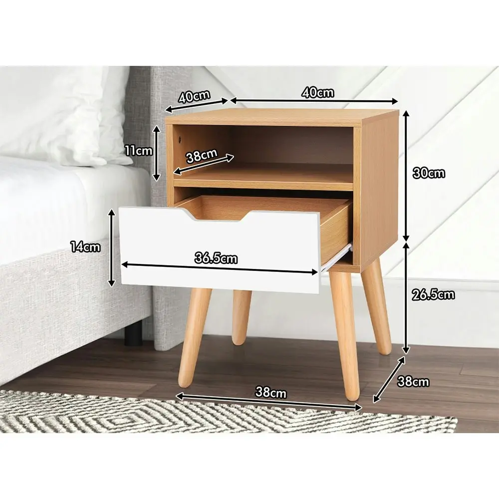 Alfordson 2x Bedside Table Scandinavian White Oak