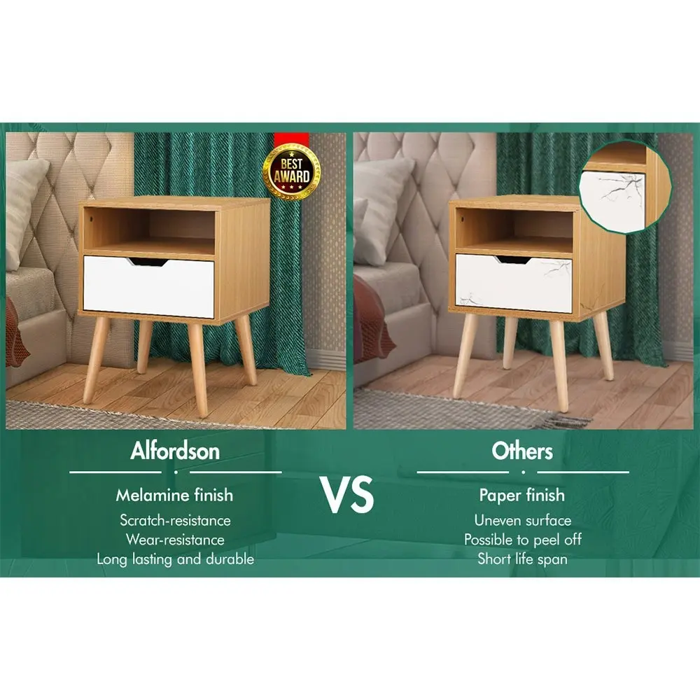 Alfordson 2x Bedside Table Scandinavian White Oak