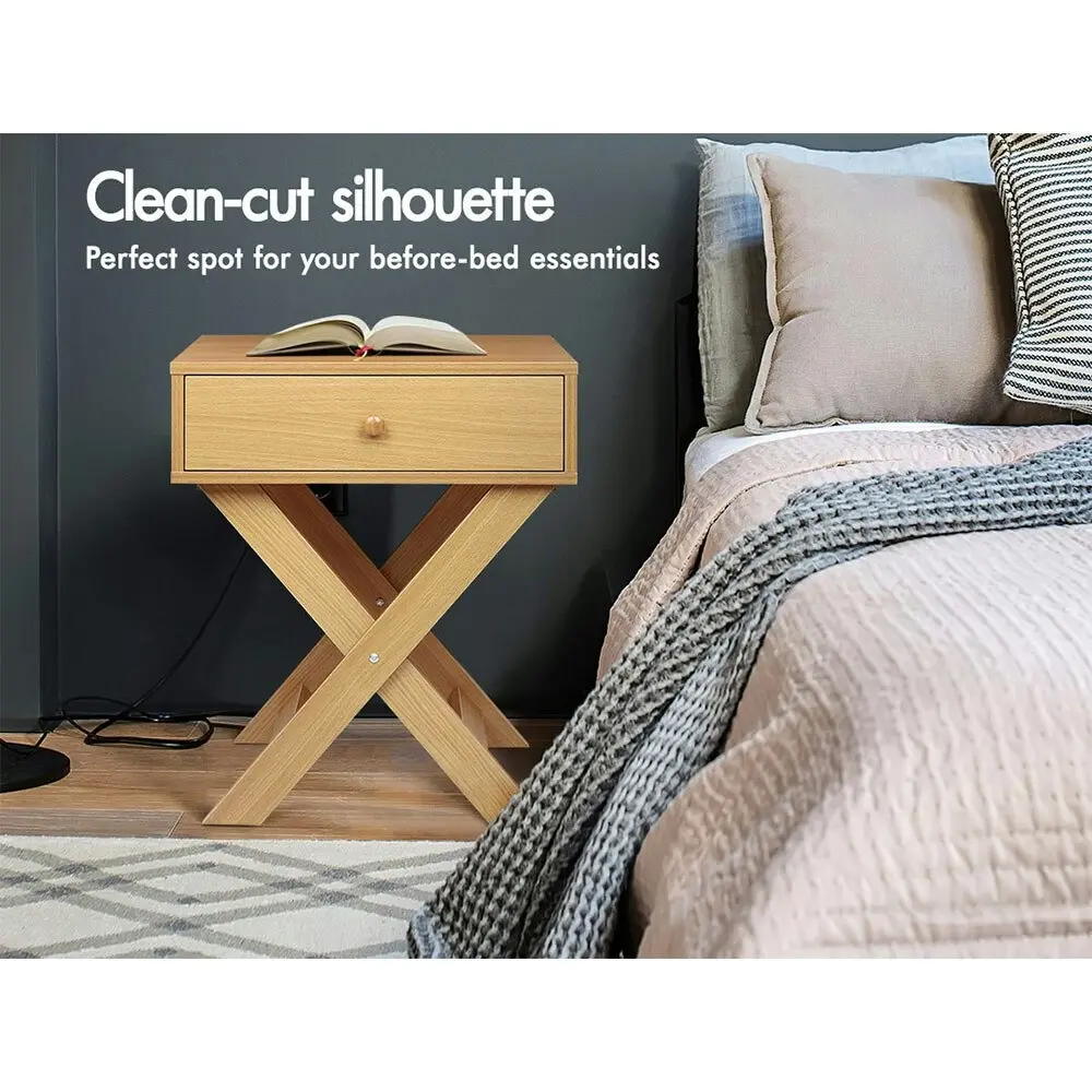 Alfordson 2x Bedside Table X-leg Wood