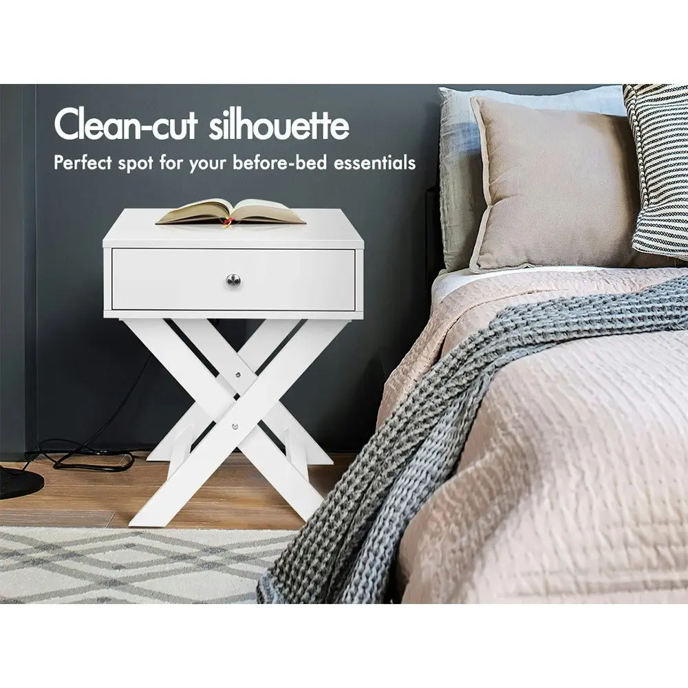 Alfordson Bedside Table X-leg White