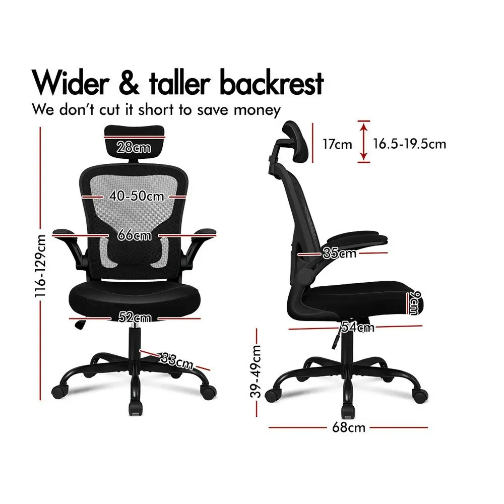 Alfordson Computer Task Mesh Office Chair Flip-up Armrests All Black