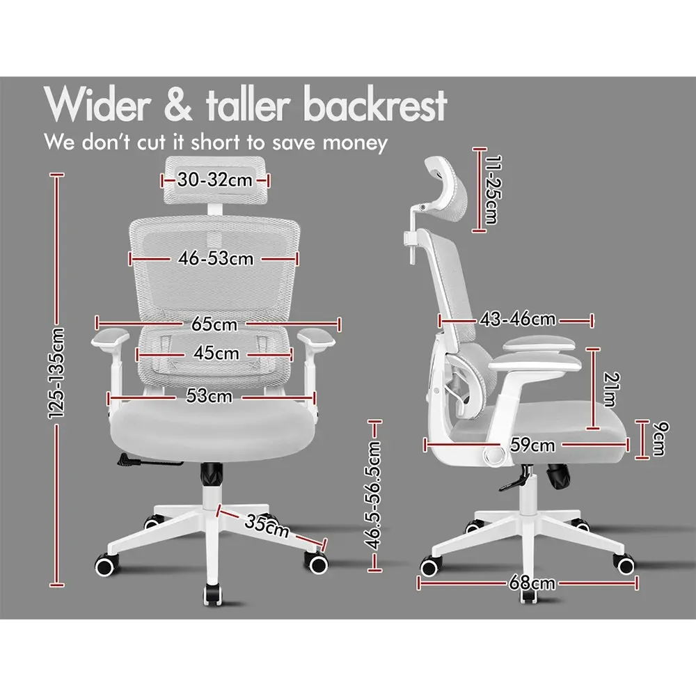 Alfordson Ergonomic Computer Mesh Office Chair White Light Grey