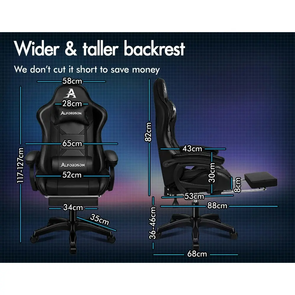 Alfordson Gaming Chair 2-Point Massage Lumbar Pillow Xavier Black