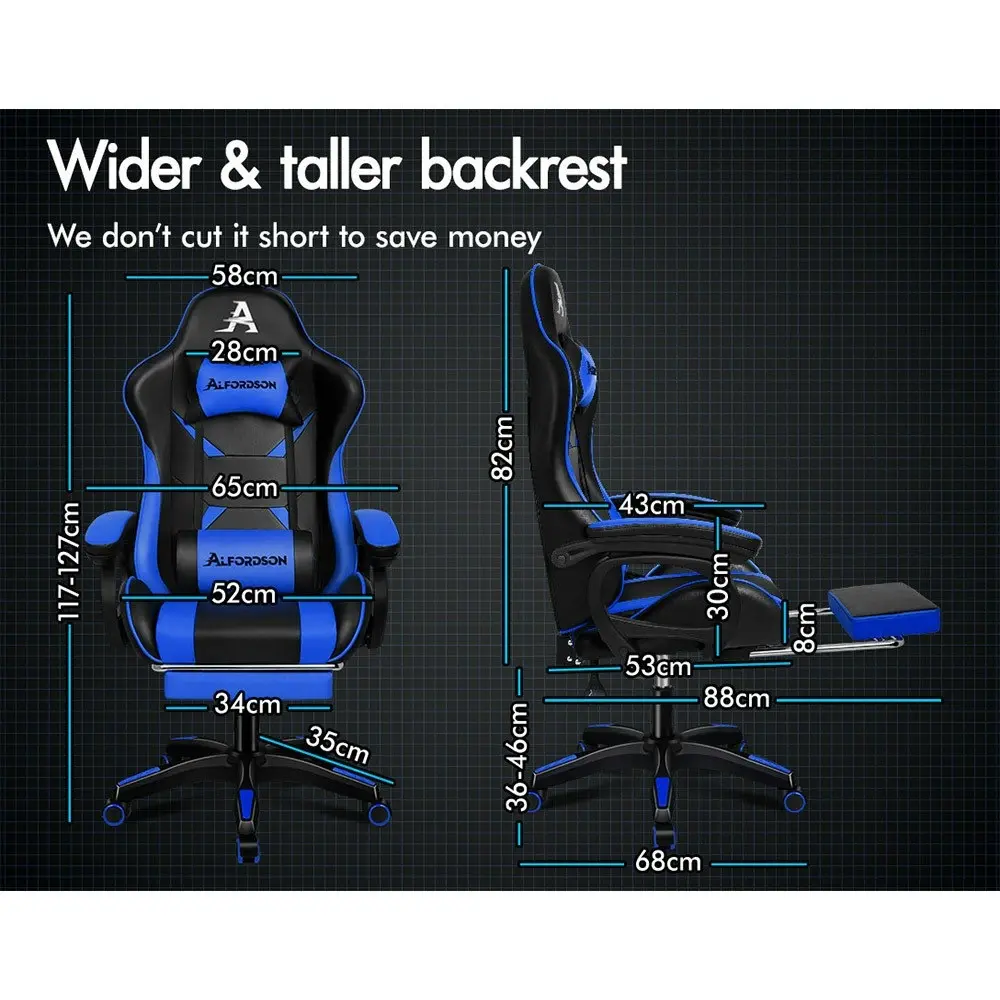 Alfordson Gaming Chair 2-Point Massage Lumbar Cushion Xavier Black & Blue