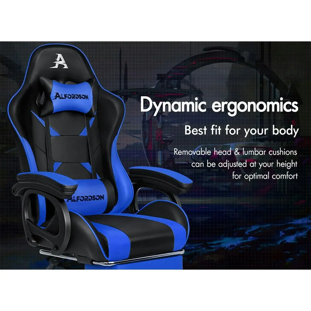 Alfordson Gaming Chair 2-Point Massage Lumbar Cushion Xavier Black & Blue