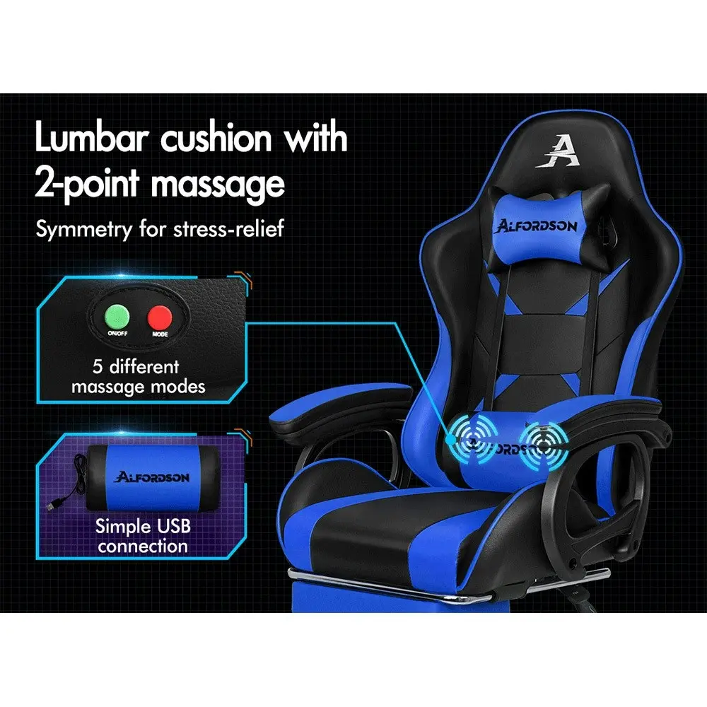 Alfordson Gaming Chair 2-Point Massage Lumbar Cushion Xavier Black & Blue