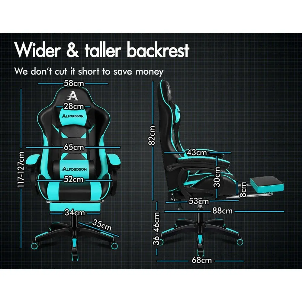 Alfordson Gaming Chair 2-Point Massage Lumbar Cushion Xavier Black & Cyan