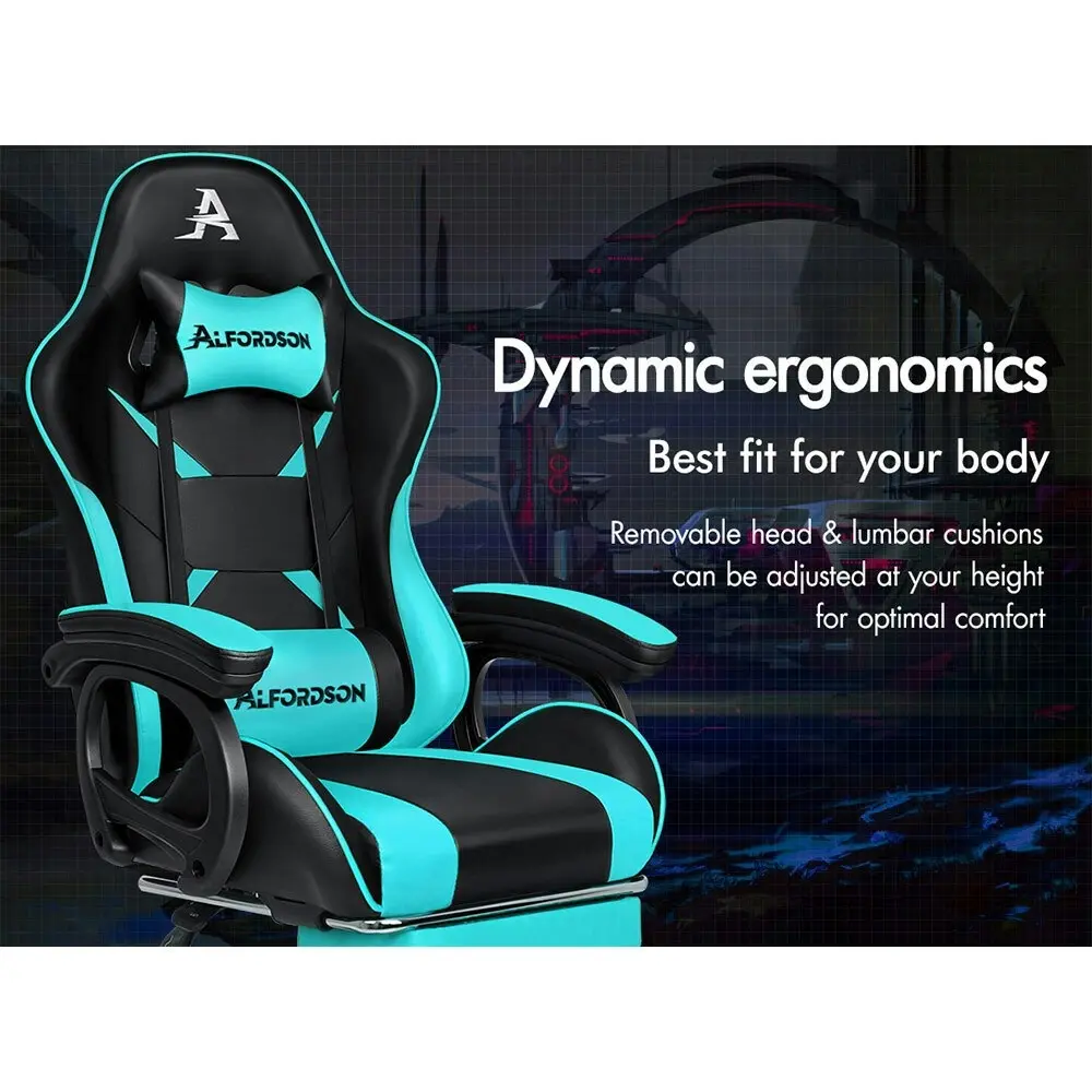 Alfordson Gaming Chair 2-Point Massage Lumbar Cushion Xavier Black & Cyan