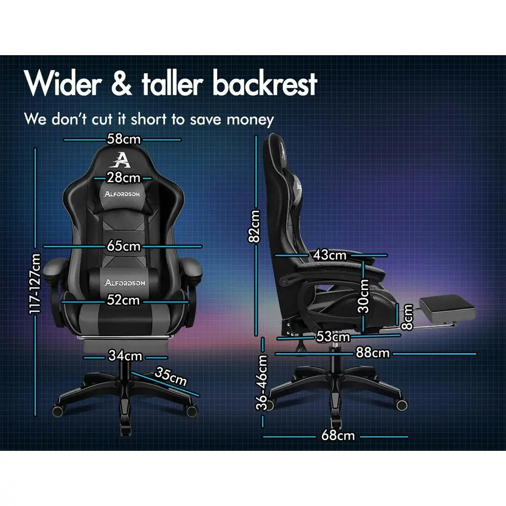 Alfordson Gaming Chair 2-Point Massage Lumbar Cushion Xavier Black & Grey