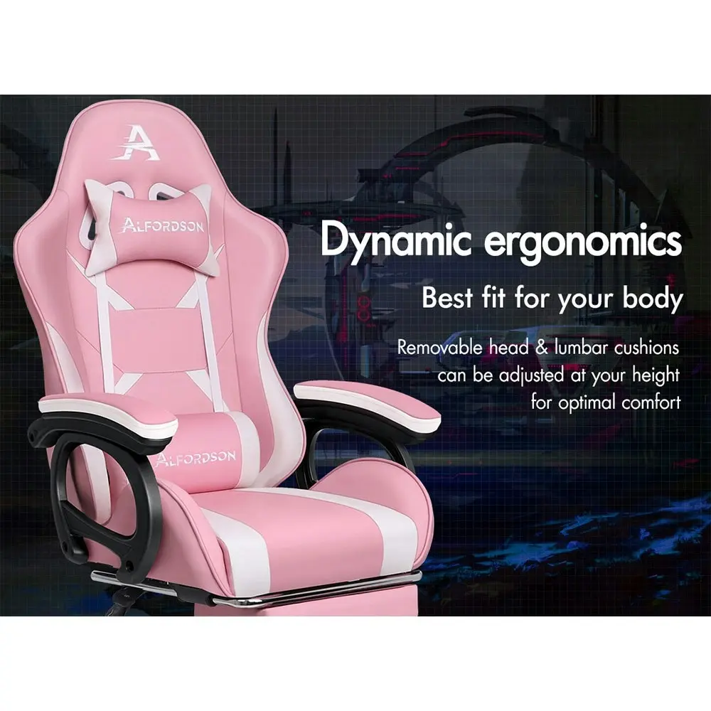 Alfordson Gaming Chair 2-Point Massage Lumbar Pillow Xavier Pink & White